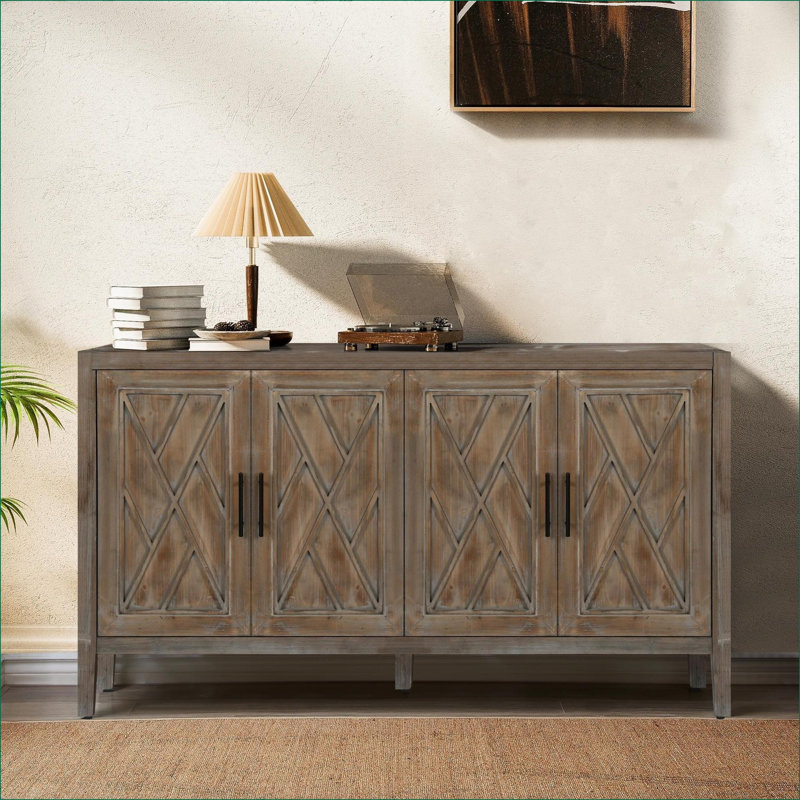 Cabinets, 60” Modern Farmhouse 4-Door with Adjustable Shelf Natural Fir Wood Walnut Brown | Hallway | Traditional