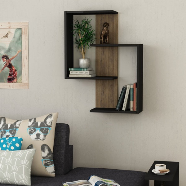 Tablette décorative 3 pièces Theodore, Anthracite / noyer clair