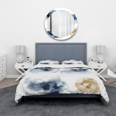 Ensemble de literie en microfibre bleu foncé / or / blanc