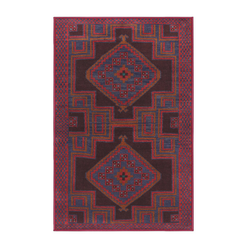 Tapis rose/bleu marine/brun traditionnel Araban, Rectangle 2 pi x 3 pi