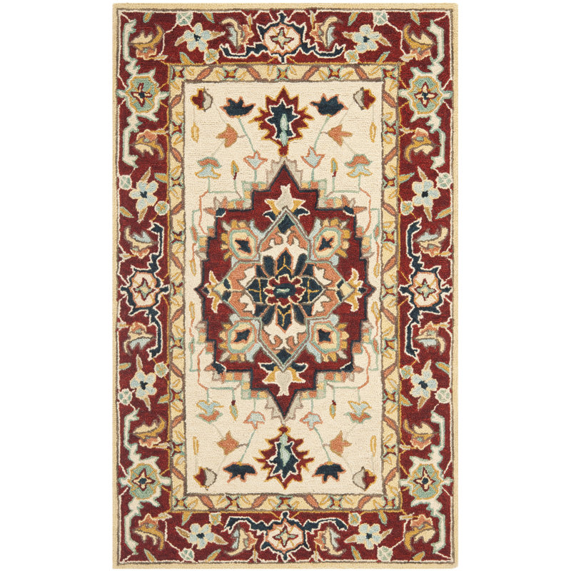 Tapis oriental en laine crocheté à la main Hollander, Rectangle 3 pi 9 po x 5 pi 9 po