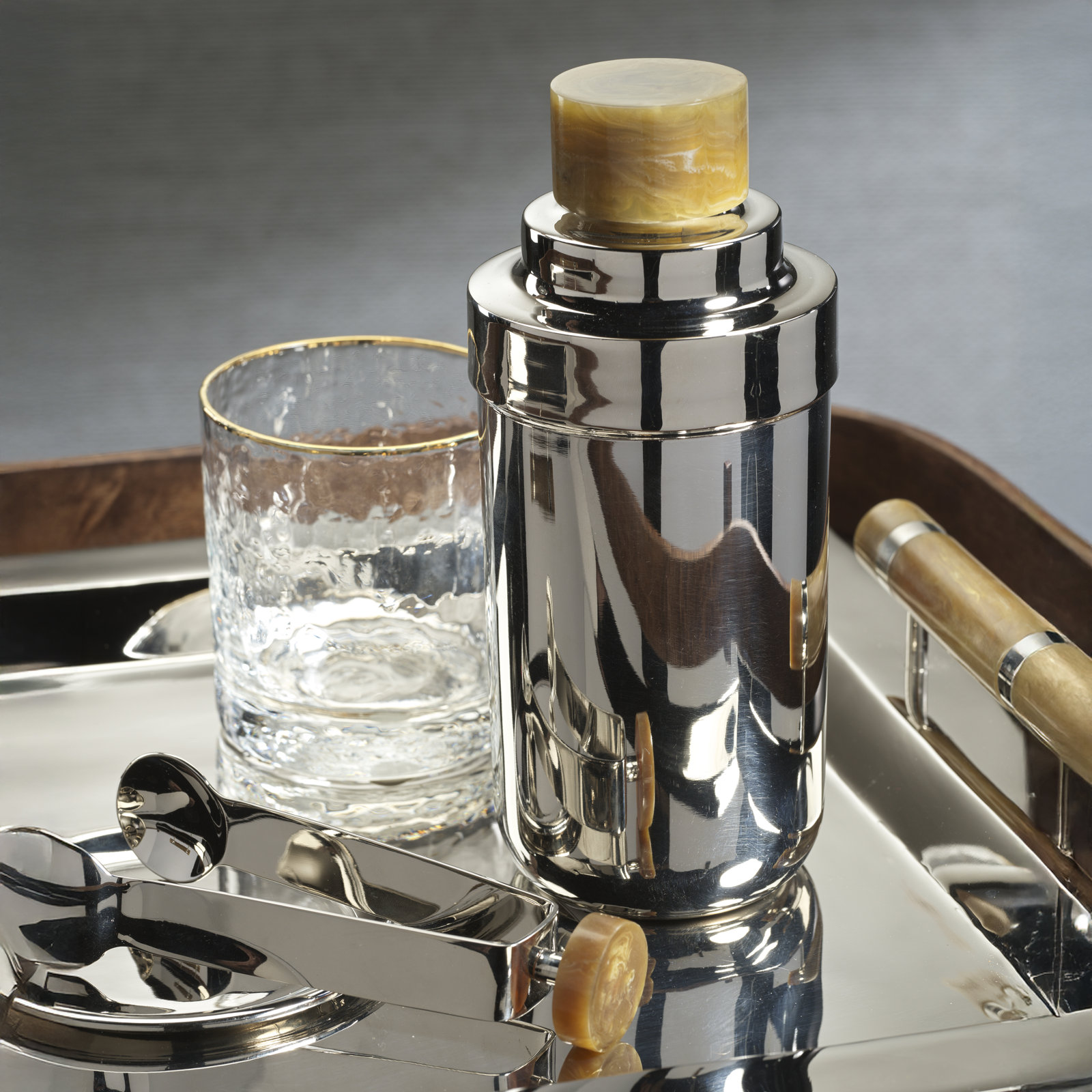 Envee Stainless Steel Cocktail Shaker, Nickel/Amber