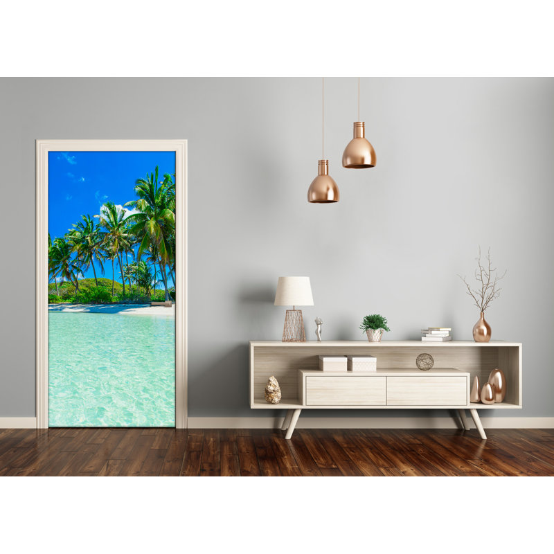 Tropical Beach Door Decal, 205cm H x 95cm W
