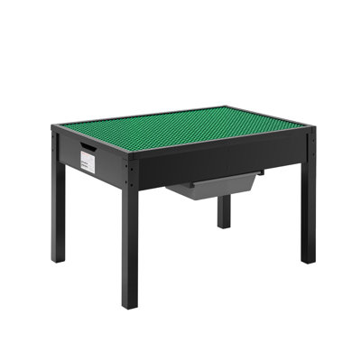 Table d'activités en bois pour enfants, plateau de table double face blocs de construction, table de jeu polyvalente avec 2 bacs de rangement pour enfants de 3 ans et plus, grand espace de rangement, cadeau pour garçons et filles, noir