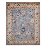 Hand Knotted Wool Area Rug in Gray And Sea Green