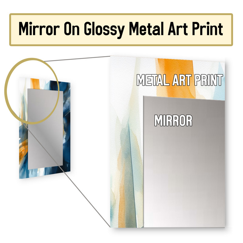 Blue and Gold Fusion VII - Fractals Decorative Wall Mirror, Modern Mirror, Printed Metal Art, 32" x 24"