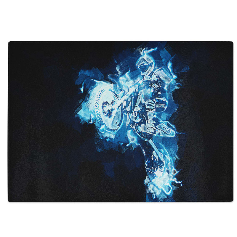 Tempered Glass Neon Motocross Chopping Board, 39 cm W x 28.5 cm L