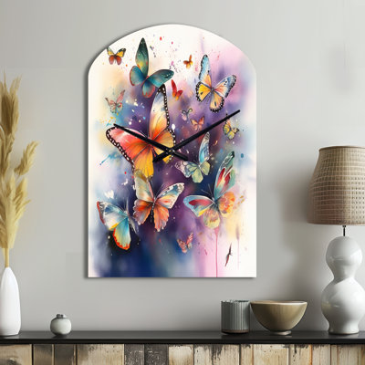 Purple Butterflies In The Air - Arch Shape Unique Butterfly Wall Clock