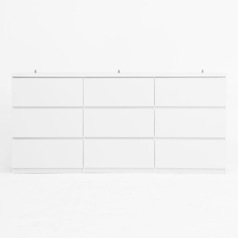 Commode 9 tiroirs sans poignée, commode moderne en bois mat pour la chambre à coucher, commode de rangement pour le salon, le couloir, le vestibule