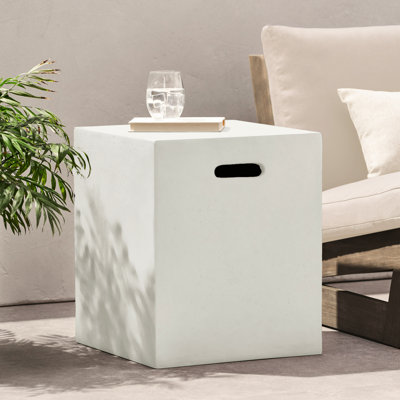 Table d'appoint blanche 16 x 20 pouces en tant que support de réservoir, conception moderne, béton léger, support en métal massif, aucun assemblage requis, convient à un décor