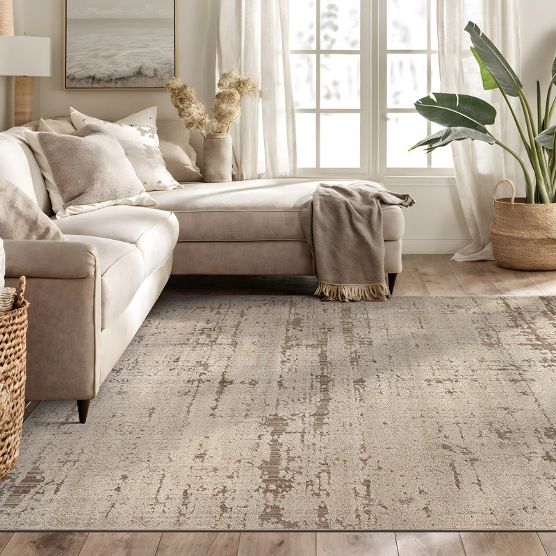 Tapis texturé beige texturé texturé, Rectangle 5 pi x 7 pi
