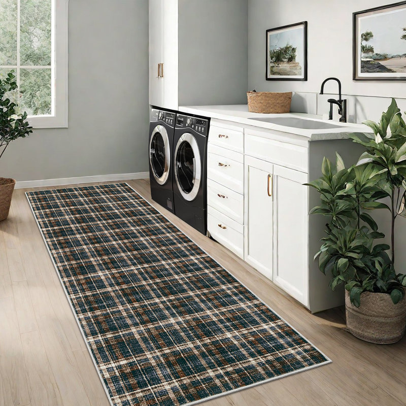 Washable Rug 9x12 Area Rugs for Living Room Modern Plaid Rugs for Bedroom Decor Ultra Soft Large Rug Non Slip Throw Rug Tartan Carpet for Bedroom