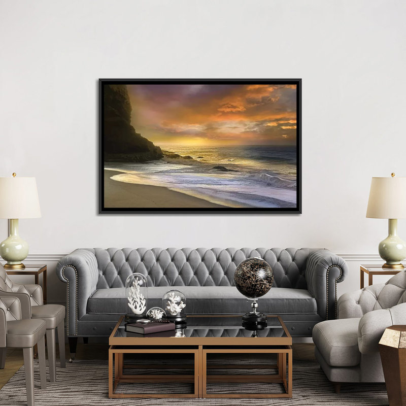 "Morning Fire", impression sur toile tendue, H 18 po x l 26 po x P 1,5 po, Toile avec cadre noir, Pas de tapis