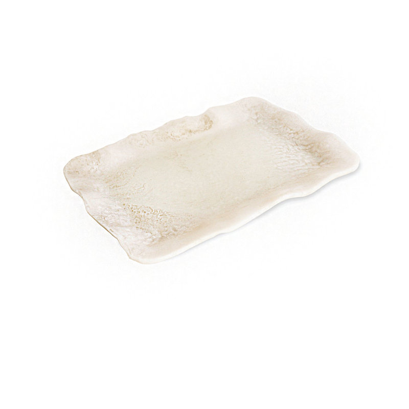 Très grand plateau rectangulaire RESIN en albâtre (tourbillon blanc), H 1,25 po x l 19 po x P 14 po