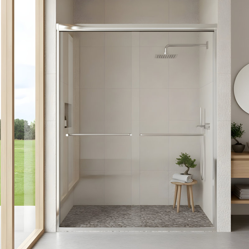 Frameless Double Sliding Shower Door, Chrome