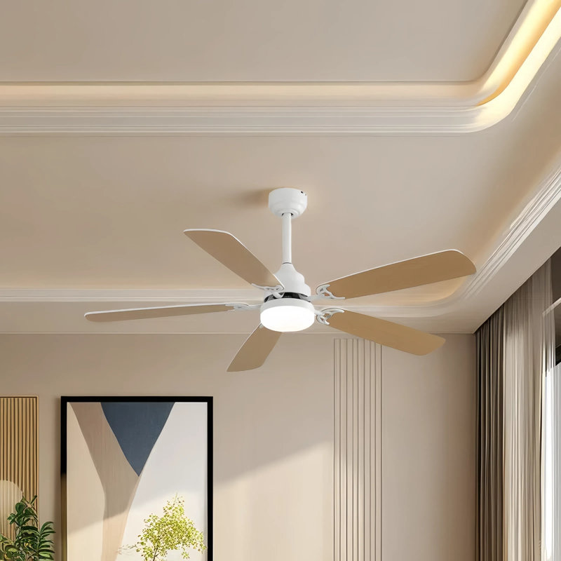 132.1Cm Ceiling Fan with Remote Control and Light Kit Included, White, Brown