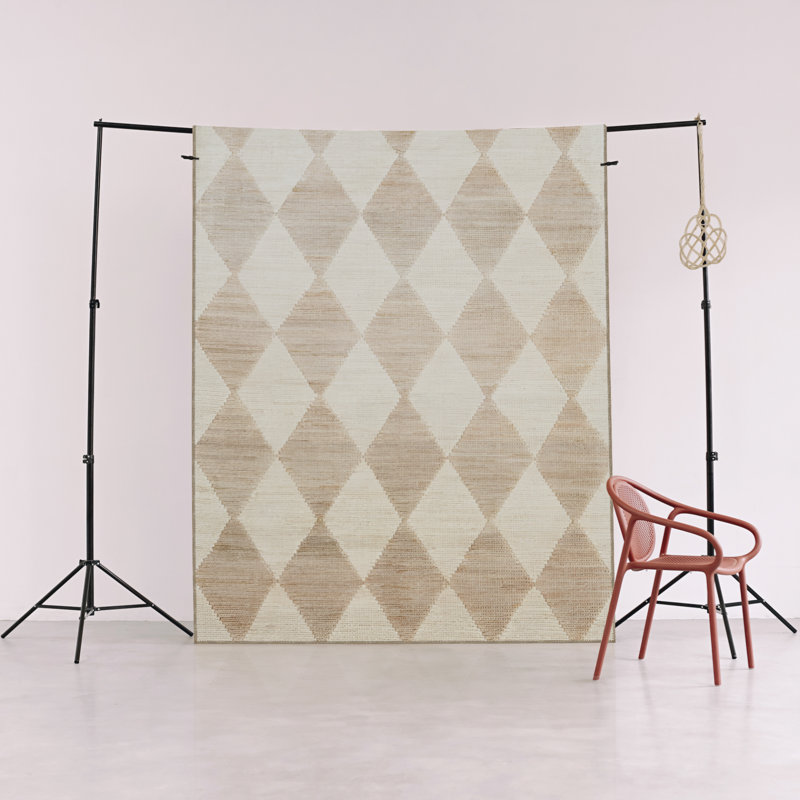 Tapis décoratif beige à motif géométrique moderne, Rectangle 3 pi 11,24 po x 5 pi 10,87 po