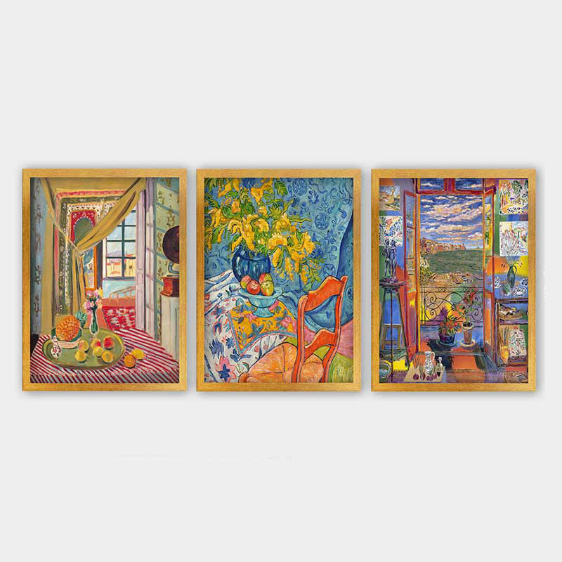 Ensemble de 3 peintures élégantes encadrées décoratives, 13,8 x 17,7 pouces chacune | 100% bois avec cadre 100% polystyrène (épaisseur: 0,8 pouce) | Impression numérique UV, parfaite pour le salon et la décoration intérieure