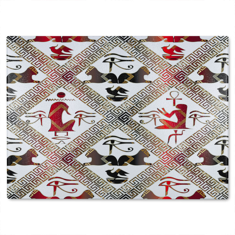 Egyptian Hieroglyphs In Glass Chopping Board, 40cm L x 28cm W