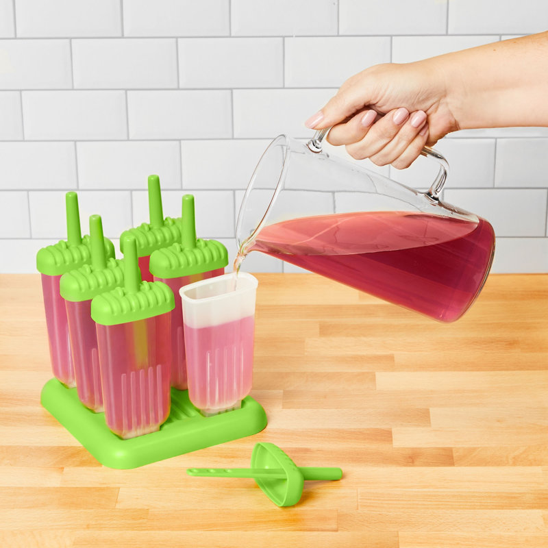 Tovolo Groovy Ice Pop Molds Set of 6 with Drip Guards for Homemade Frozen Treats, Spring Green, Green