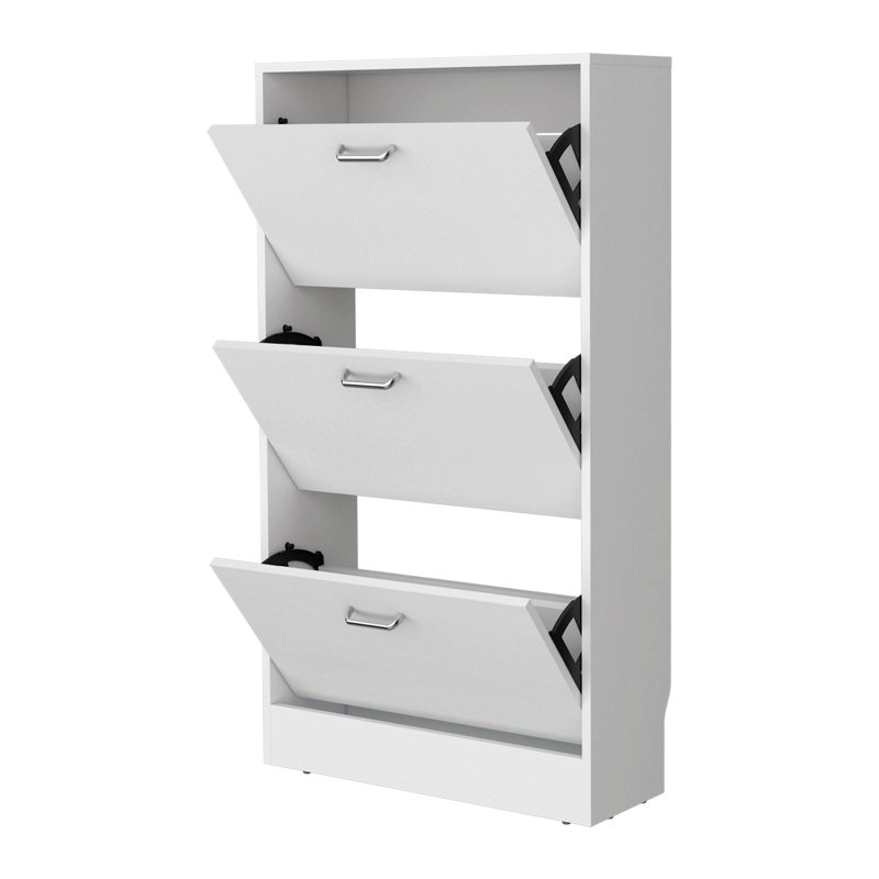 Shoe Rack With 3 Flip-Down Compartments, White