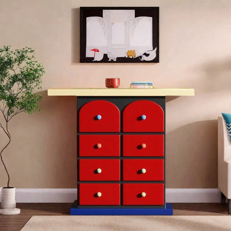 Eight-Drawer Entryway Cabinet, Navy/Red