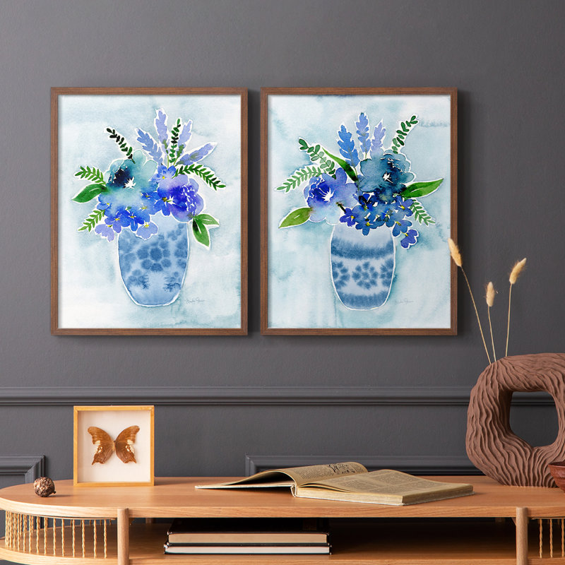 «Blue Bouquet I», reproduction encadrée de qualité supérieure - prête à être accrochée - aucun clou requis - aucun clou requis