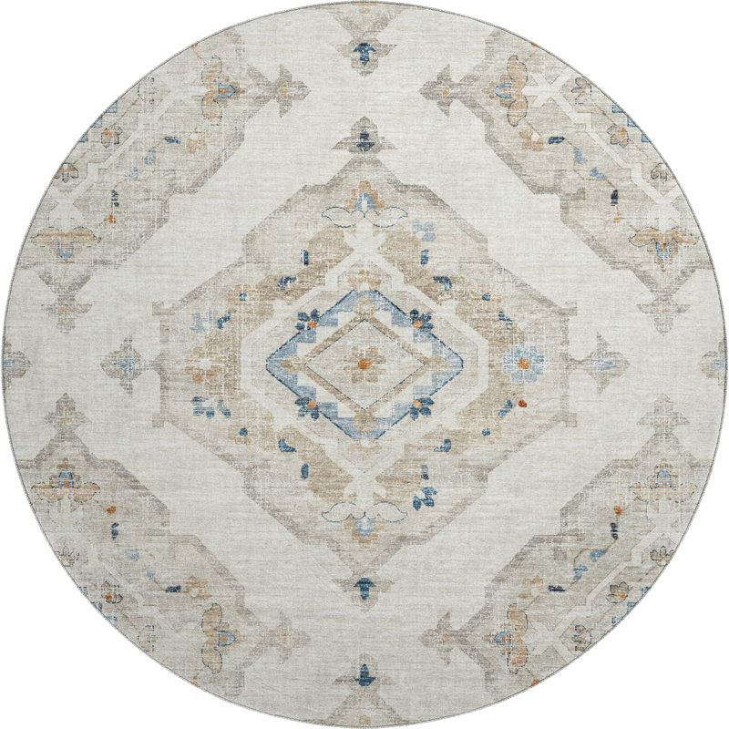 Premium Machine Washable Andreau AMF91 Linen Rug, Round 8'
