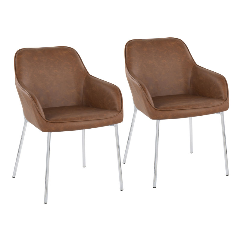 Cyr 19'' H Faux Leather Upholstered Armchair, Chrome, Camel