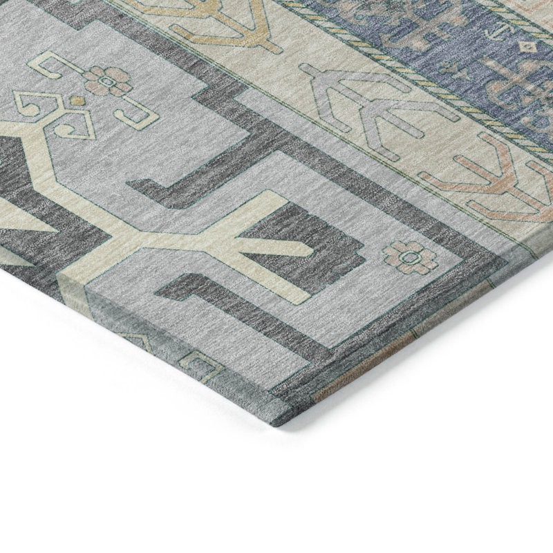 HomeRoots 3' X 5' Silver Aztec Washable Indoor Outdoor Area Rug
