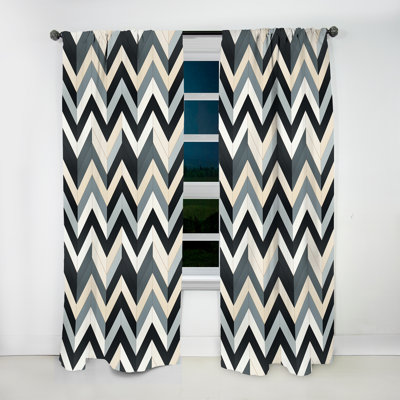 Grey White Geometric Neutrals Chevron Pattern I - Glam Velvet Curtain - Room Darkening - 1 Panel