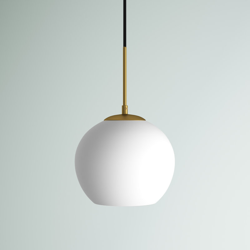 Luminaire suspendu sphérique simple à 1 lumière Snead, Laiton, Blanc givré, H 68 po x l 7,9 po x P 7,9 po