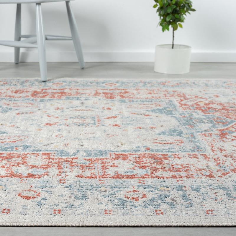 Indoor/Outdoor Medallion High-Low Performance Area Rug, Rectangle 7'9" x 9'9", Blue/Rust