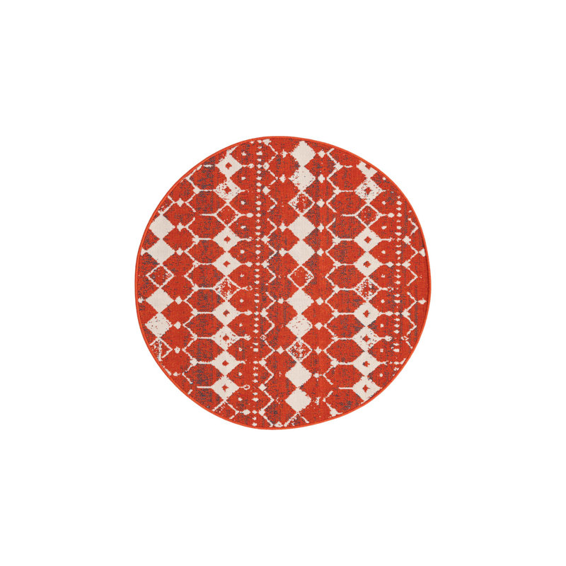 Tapis intérieur / extérieur en polypropylène tissé à la machine Enzor, Rond 4 pi 1 po