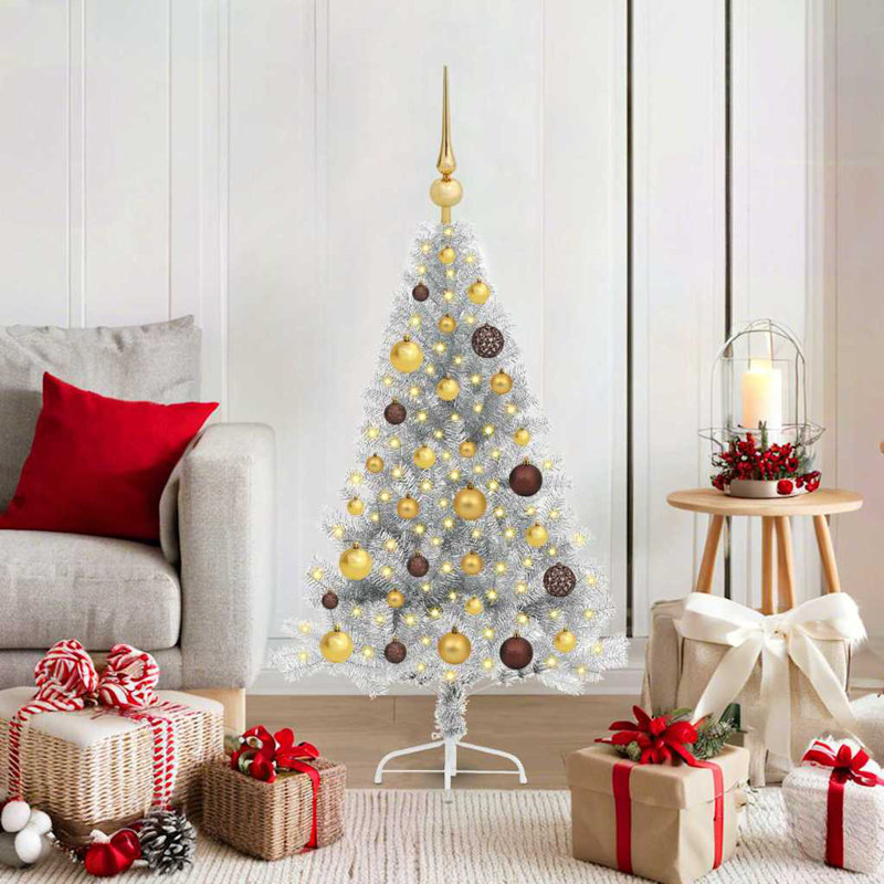Artificial Pre-lit Christmas Tree PVC, Silver, 120cm H