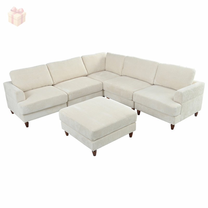 Modular Sectional Sofa with Ottoman, L-Shaped Corner Design for Spacious and Comfortable Living Room Seating