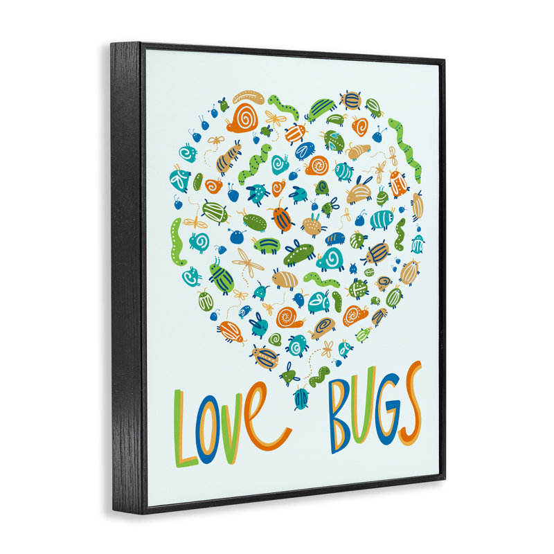 Giclée encadrée en forme de cœur Love Bugs, conception par Connie Summers, H 14 po x l 11 po, Giclée encadrée noir minuit