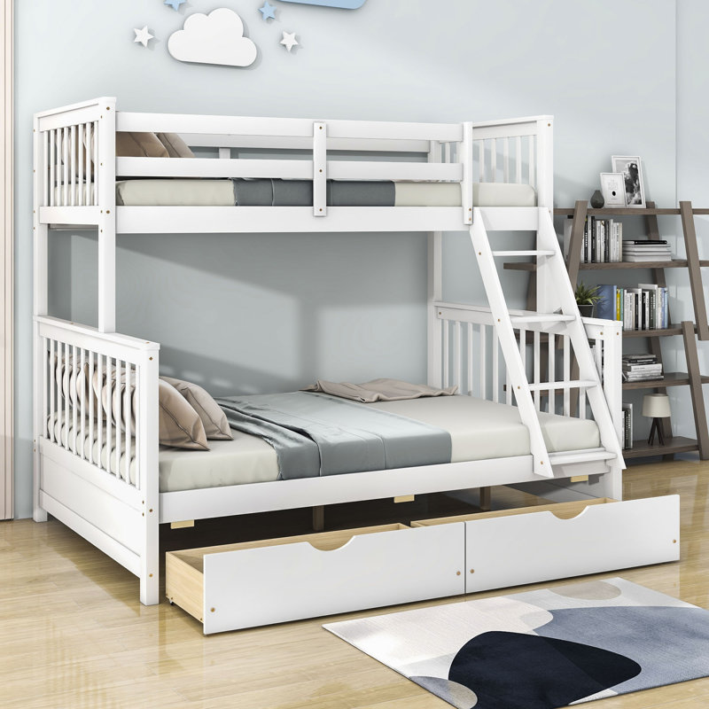 Gherghi Kids Twin Over Full Bunk Bed with Drawers, White