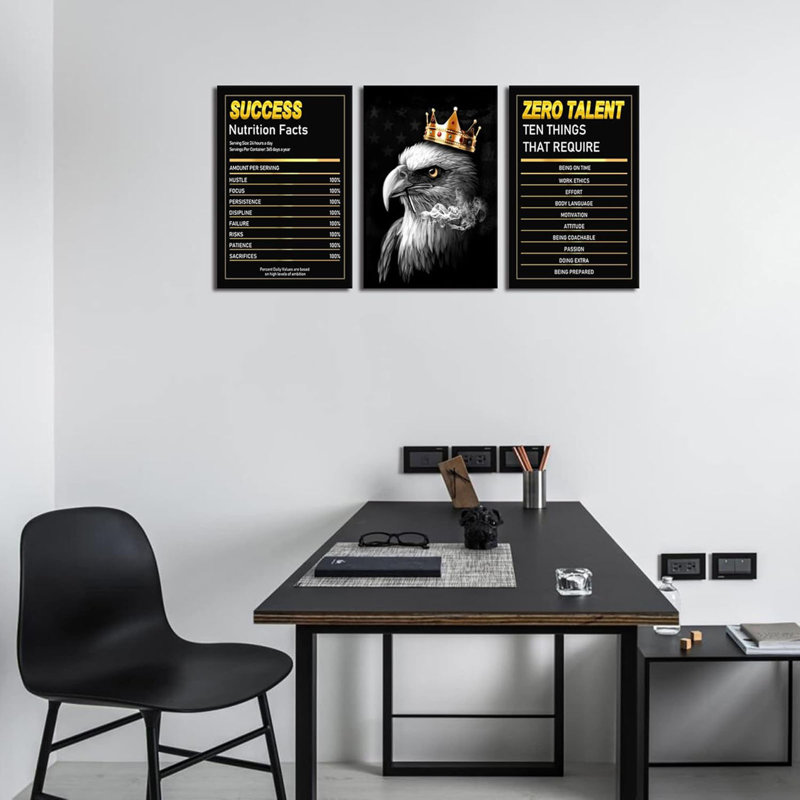 Toile, art mural pour le bureau - Succès, citations, affiches de motivation, décoration de chambre pour hommes - impressions inspirantes