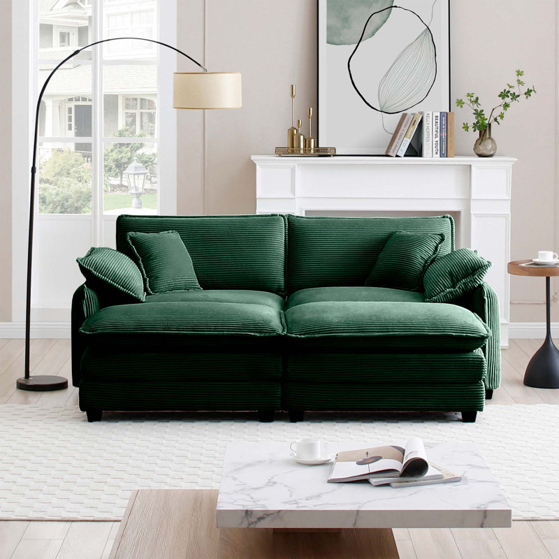 Kadeija Corduroy U-Shaped Sectional Reversible, Green Corduroy