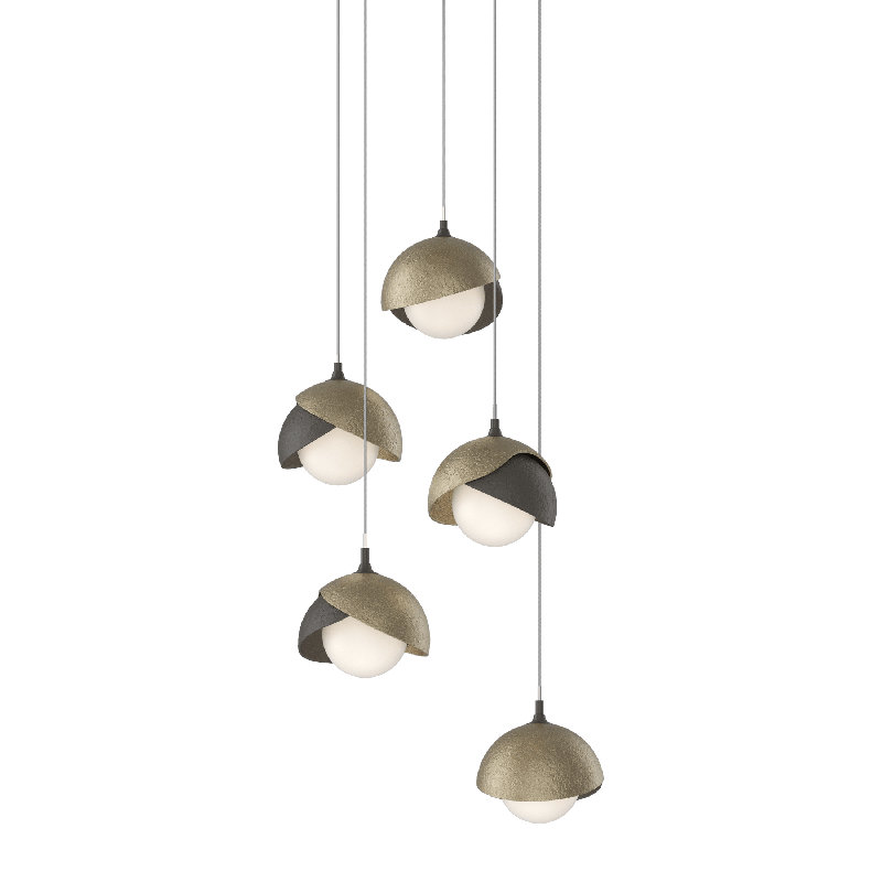 Brooklyn 5 - Light Cluster Geometric Pendant, Modern Brass, Long: 15" to 130", Vintage Platinum