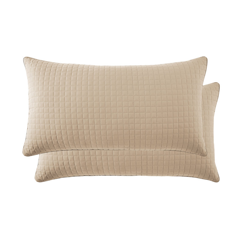 Ensemble de 2 taies décoratives matelassées à motif carré en microfibre brossé double face avec bords passepoilés Southano Fine Vilens, lot de 2, 20 po x 36 po, taupe