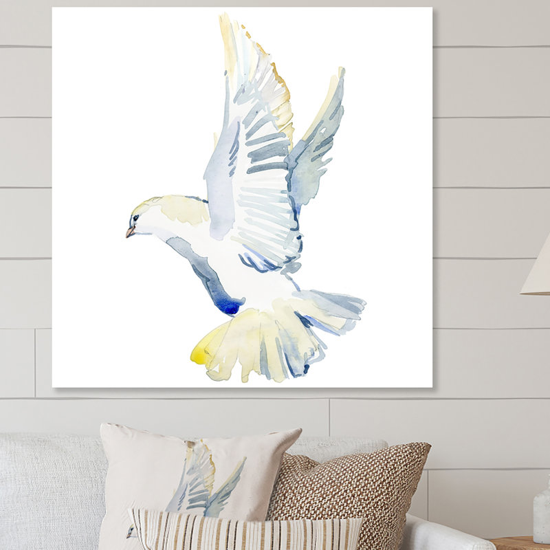 Colombe blanche en vol, H 16 po x l 16 po x P 1 po, Toile tendue