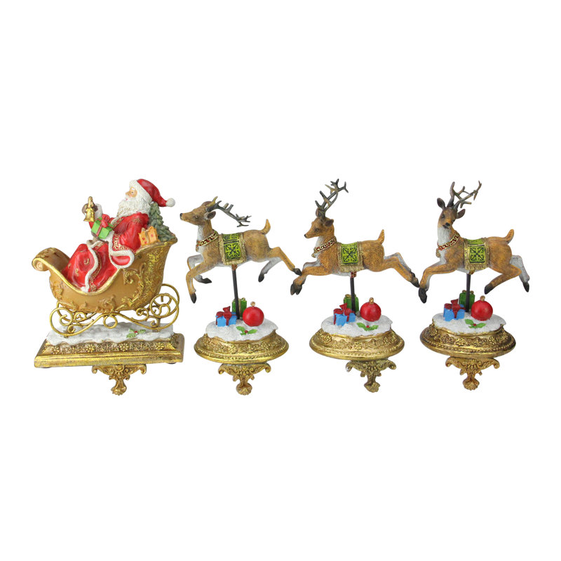 Santa and Reindeer Glittered Christmas Stocking Holders Set