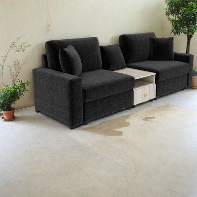 Spacious Modern Sofa With Storage, Chenille Upholstered, For Living Room