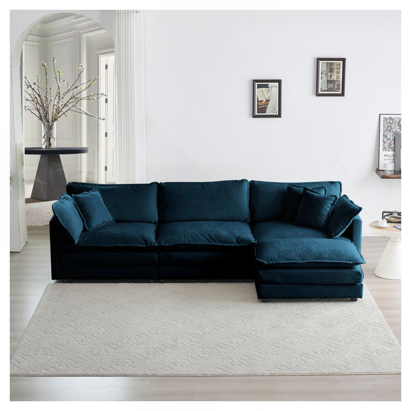 Canapé modulaire surdimensionné en L avec repose-pieds réversible en chenille bleue Free Combination Comfy Upholstery, Bleu