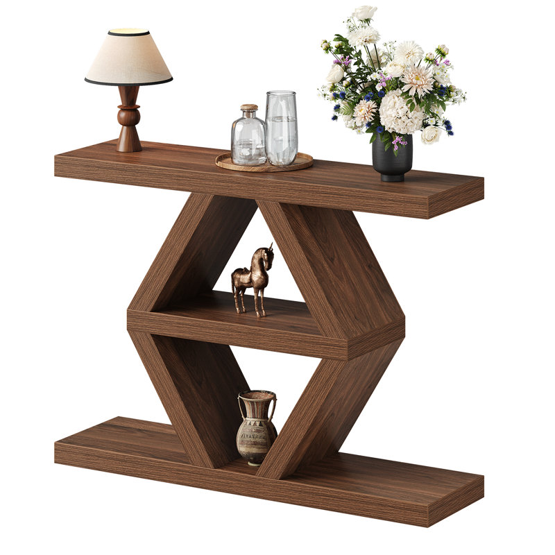 39.4" Farmhouse Console Table With 3-tier Storage Shelves, Narrow Entryway Table, Rustic Sofa Table Behind Couch For Hallway, Foyer, Living Room, Apartment Entry, Modern Wooden Entry Table, Walnut