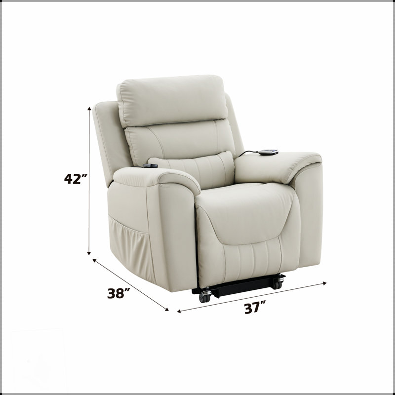Fauteuil inclinable électrique Marsha en cuir synthétique gris clair avec levage, chauffage et massage