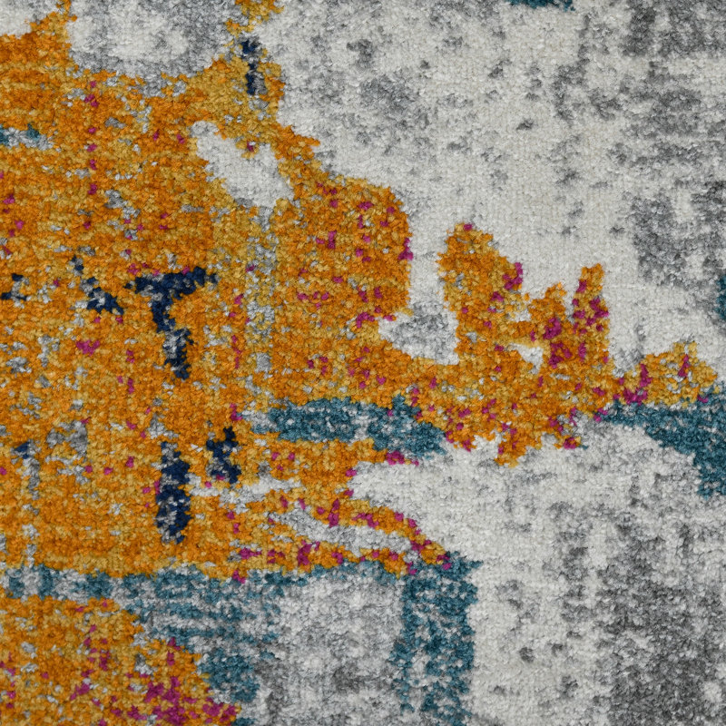 Blue and Orange Rectangular Stain-Resistant Synthetic Area Rug