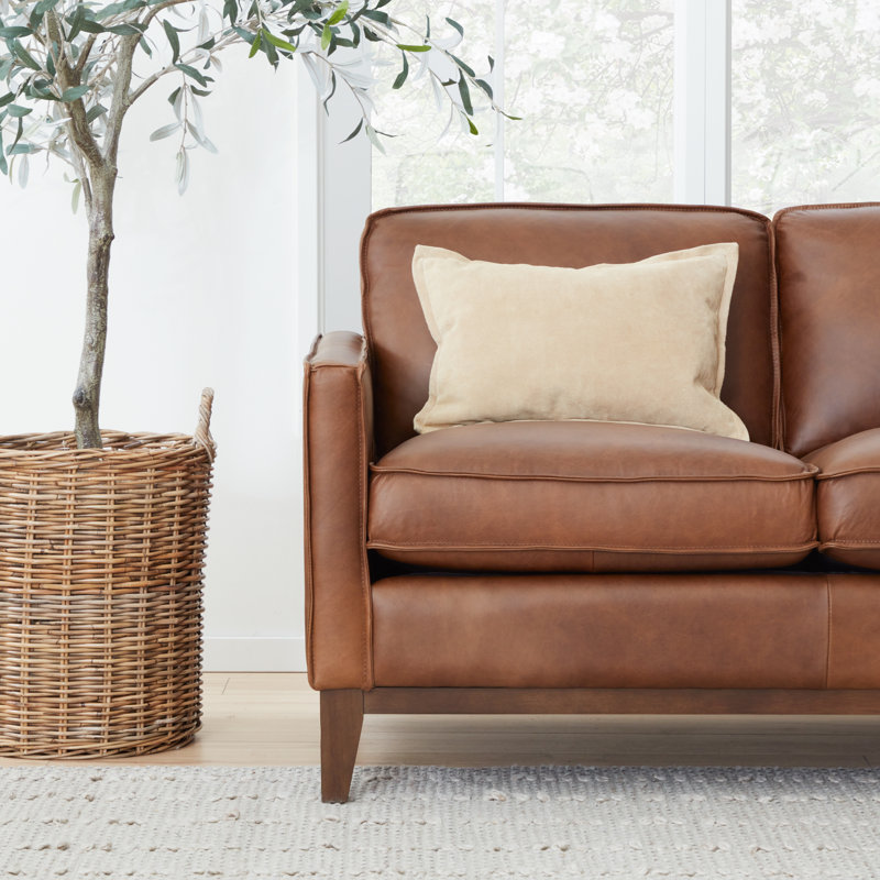 Canapé en cuir 85 po Cascades, Cuir véritable moka